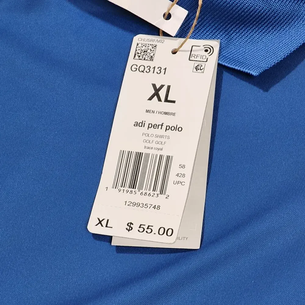 Adidas Polo Men's XL Blue Performance Polo Golf Club F.R Short Sleeve New